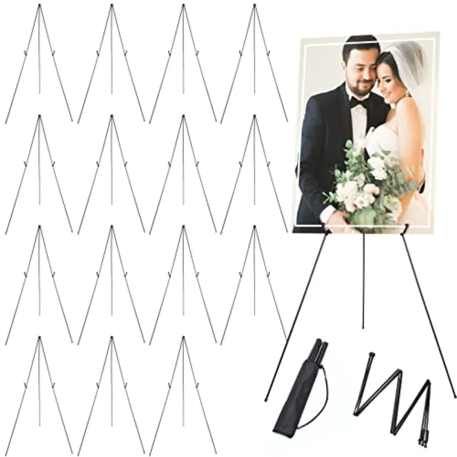 

20 Pcs 65 Inch Easel Stand for Display Bulk Foldable Metal Display Easel Holders with Bag Black Floor Tripod Portable for Weddi