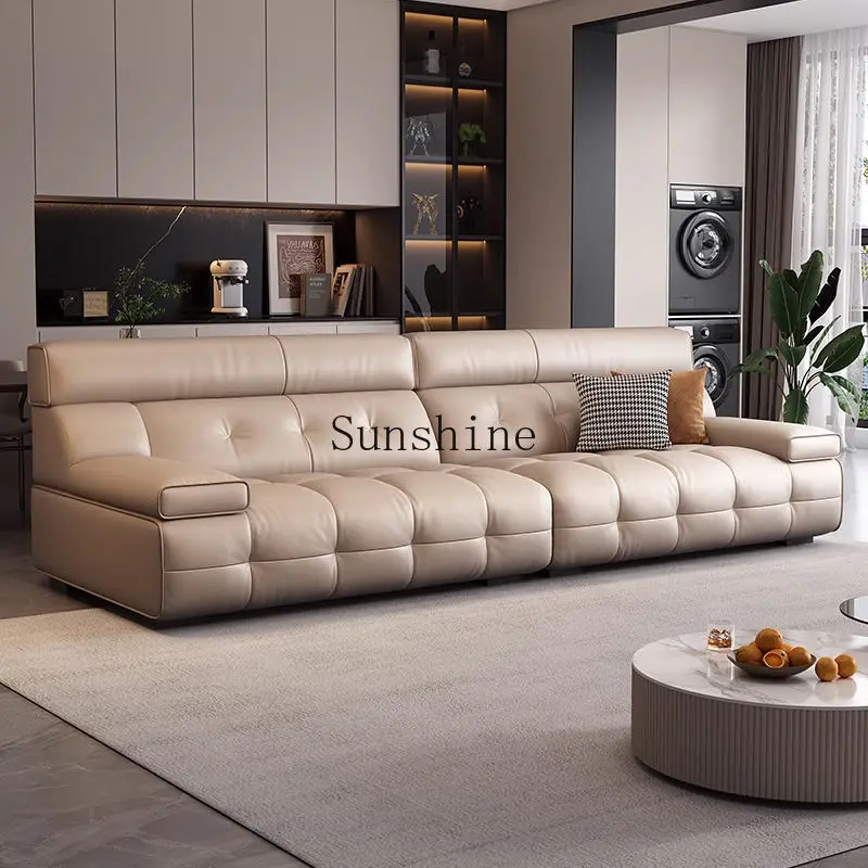 Italian modern simple living room small family high backrest first layer cowhide straight row sofa