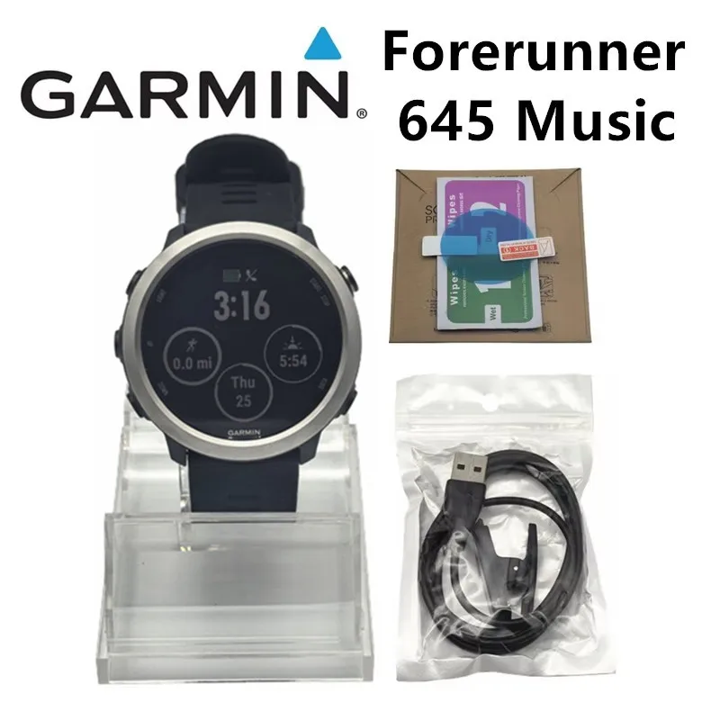 ساعة Garmin Forerunner 645 Music GPS الرياضية لاختبار معدل ضربات القلب تدعم اللغة الروسية الإسبانية. لغة برتغالية متعددة 95% جديدة