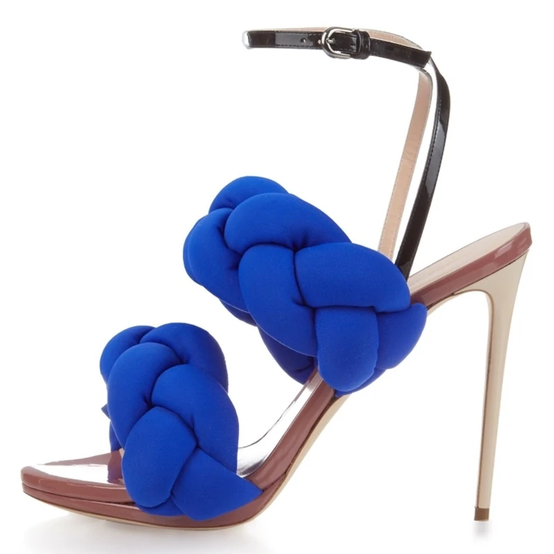 Twist Rope Sandals For Women Mixed Colors Ankle Strap Weave Patchwork High Heel Female Dress Shoes New Colors