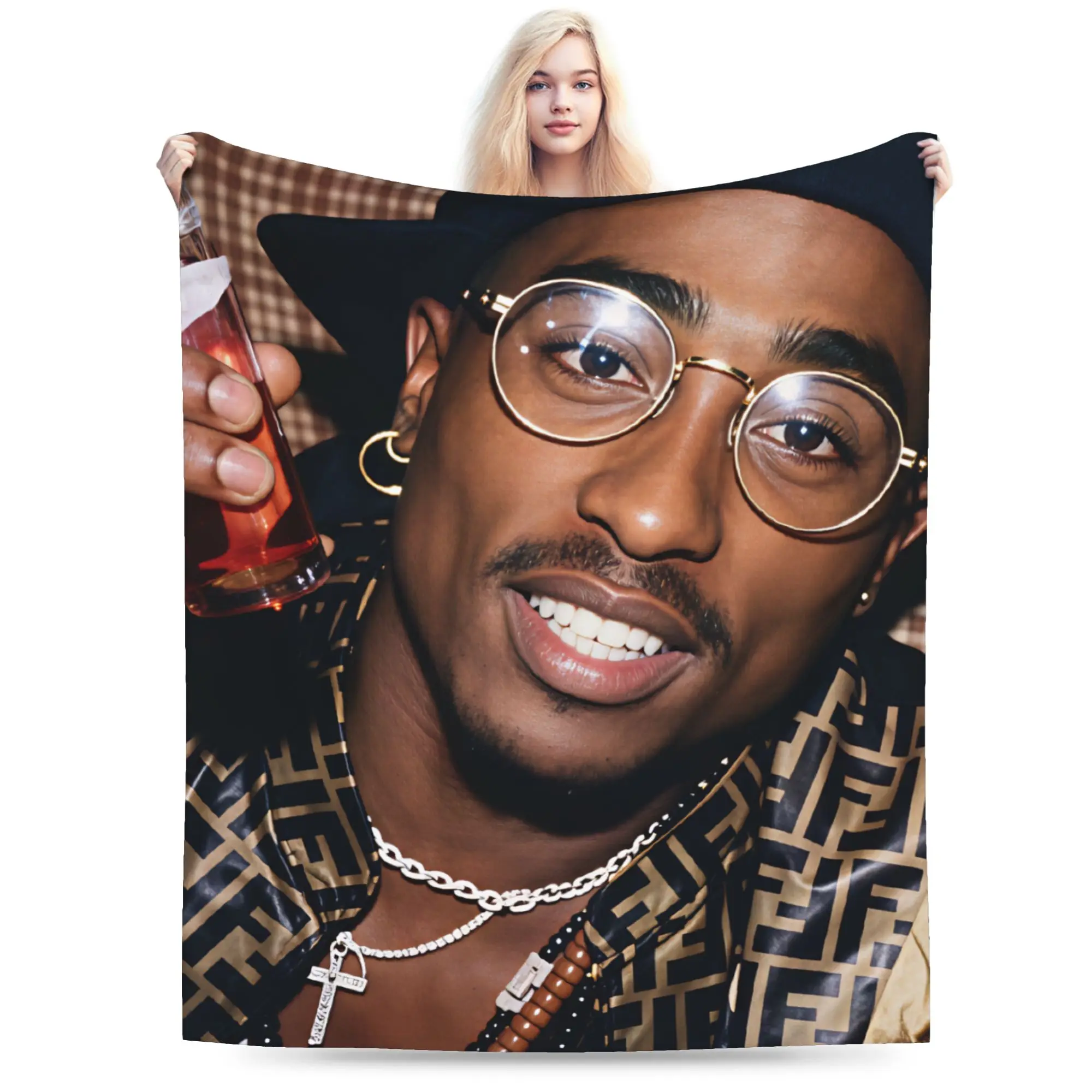 Super Warm Blanket Children Picnic Rapper Tupacs Throw Blanket  Flannel Bedspread For Home Decor Funny Sofa Bed Cover