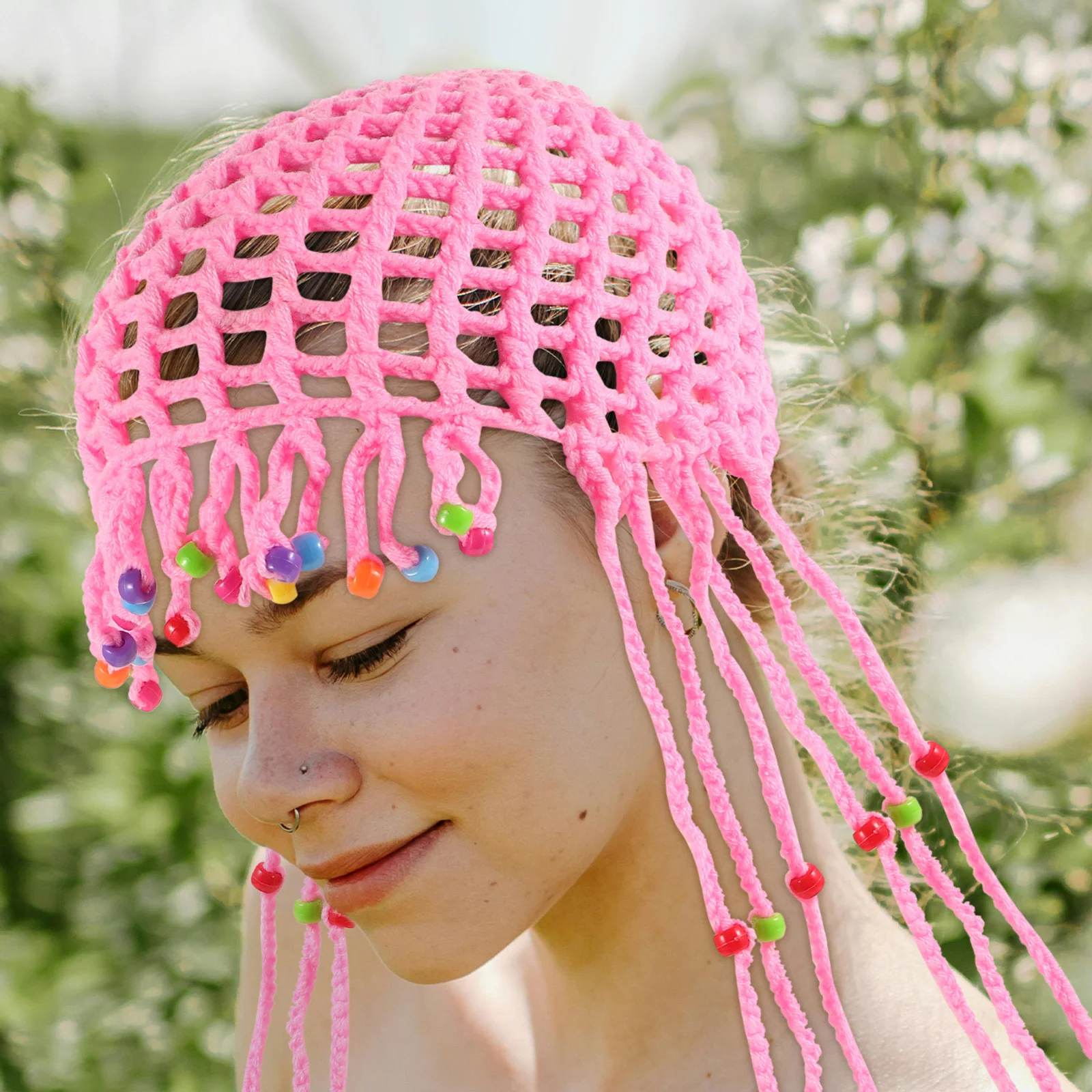العرقية الكروشيه شرابة قبعة للنساء ملابس الشاطئ بوهو قبعة صغيرة محبوكة المنسوجة يدويا قبعة متماسكة في الهواء الطلق قبعة صغيرة كروشيه #4