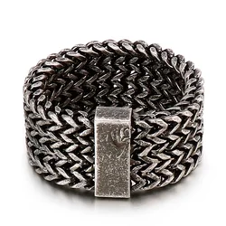 Fongten Men Ring Stainless Steel Mesh Chain Charm Rings For Men Hip Hop Finger Multiple Color Jewelry