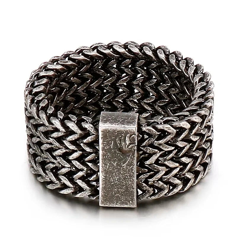 Fongten Men Ring Stainless Steel Mesh Chain Charm Rings For Men Hip Hop Finger Multiple Color Jewelry