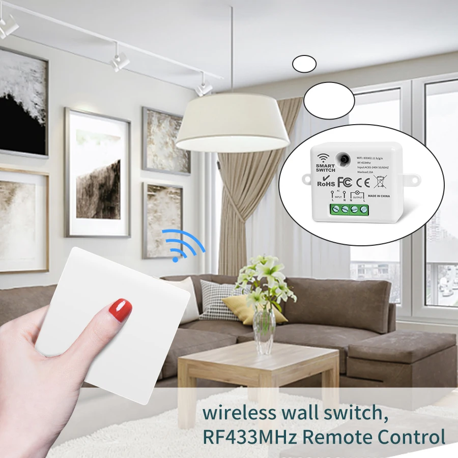 Self-powered 433Mhz Wireless Wall Switch No Battery Required Remote Control Light Switch Waterproof 1 2 Gang No Wiring