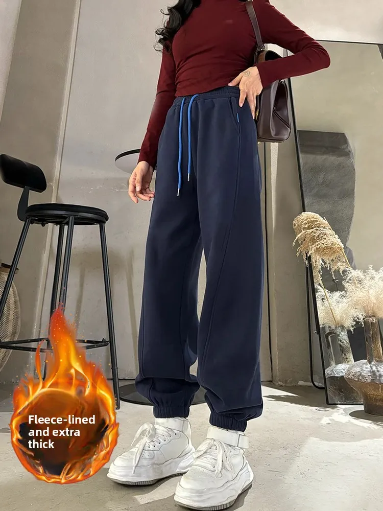 ارتفاع الخصر Fce اصطف Thiened فضفاض Sweatpants المرأة الخريف الشتاء Faion تنوعا عالية الخصر المرقعة طويلة P...