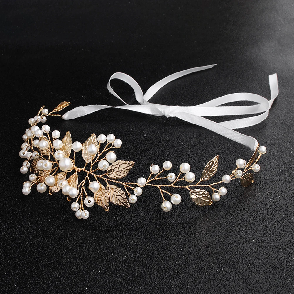 

Pearl Headband Golden Leaves Bridal Headpiece Headdress Headgear Informal Reception Hair Accessories Wedding Handmade