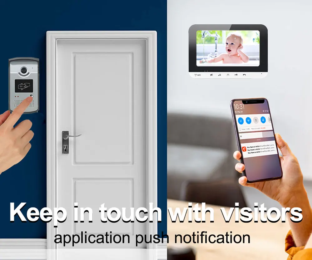 Tuya-sistema de intercomunicación de vídeo WiFi inteligente, MonItor de 7 pulgadas, teléfono de puerta, impermeable, RFID, Keyfob, cámara, soporte