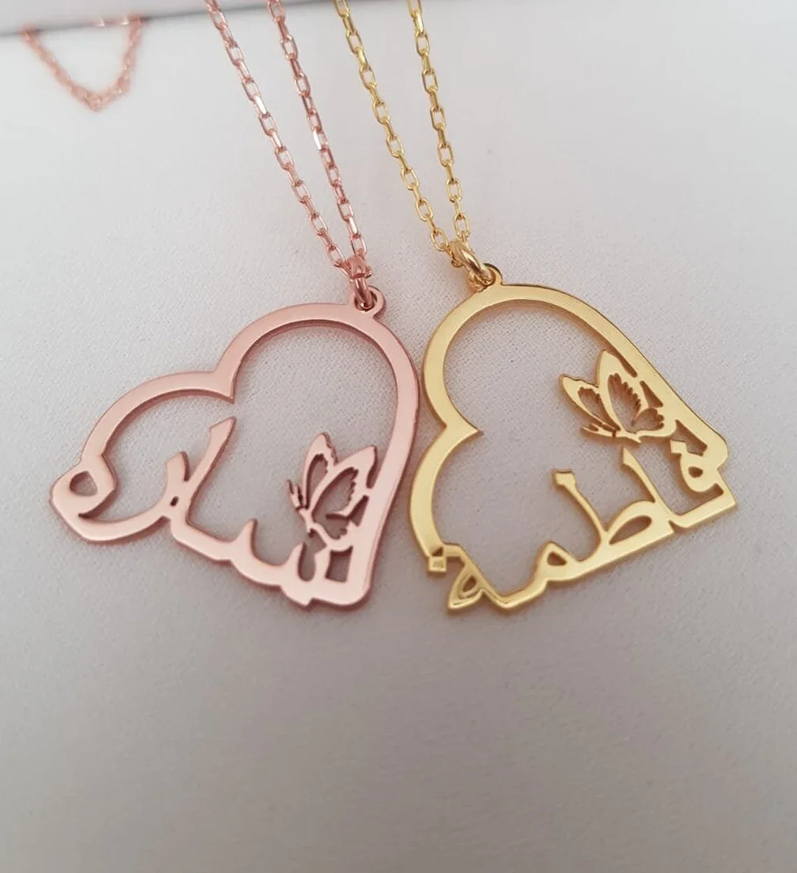 Personalized Skeleton Heart Butterfly Necklace Custom Arabic Name Stainless Steel 18K Gold Plated Ladies Pendant Her Eid Gift