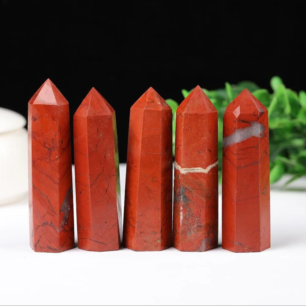 

40-80mm Red Jasper Natural Healing Crystal Wand Reiki Polished Gemstone Hexagonal Obelisk Column Home Desk Decoration