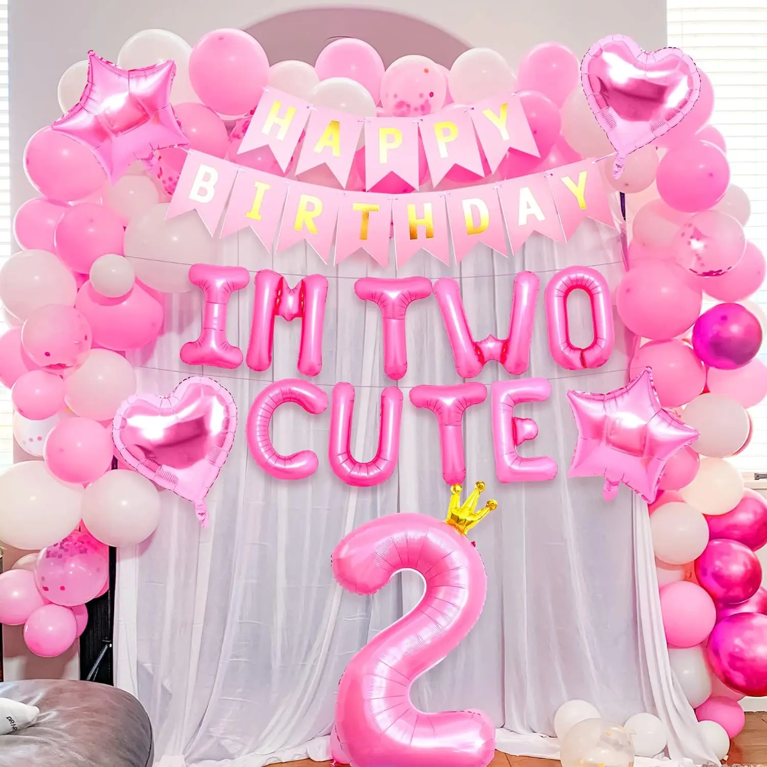 LaVent Im Two Cute Birthday Decoration Girl Im Two Cute Balloon Pink Number 2 Balloons Girl 2nd Birthday Decoration