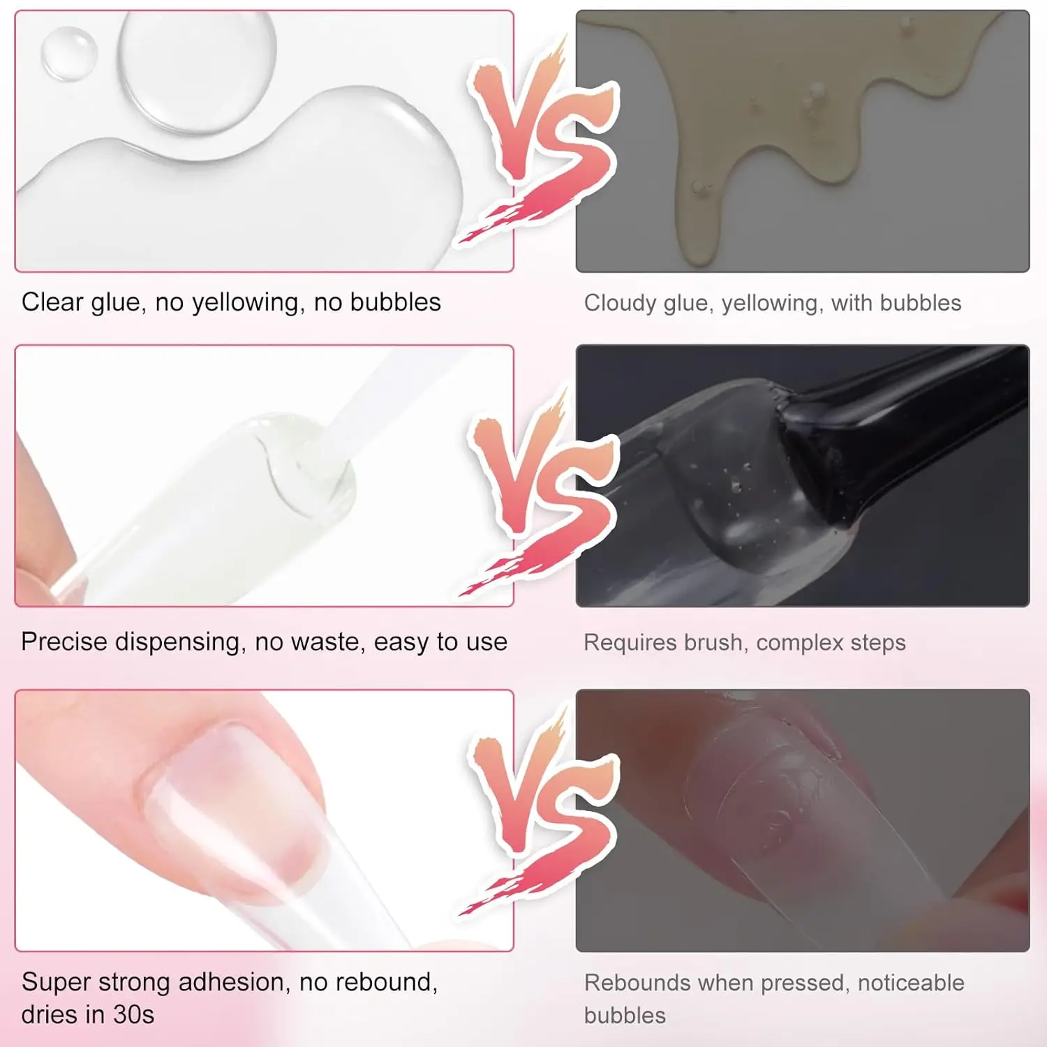 Półstały klej do paznokci, 10 sztuk po 45g, mocny klej do paznokci doczepianych, nie wymaga lampy UV, długotrwały żel do akrylu i sztucznych paznokci.