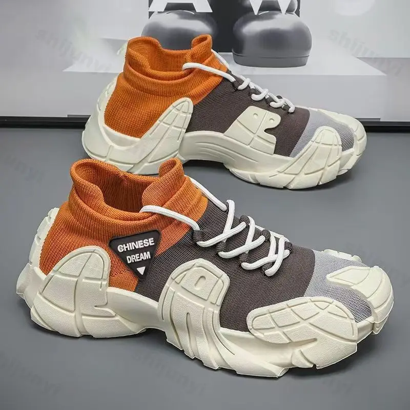 2025 New Men's Shoes Non Slip Hard Wearing Casual Shoes Comfortable Lace Up Platforms Sneakers Fly Weave Men's Vulcanize Shoes