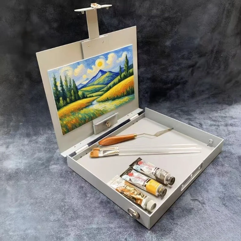 Portable aluminum oil painting box, drawing board easel set, painting tool storage box