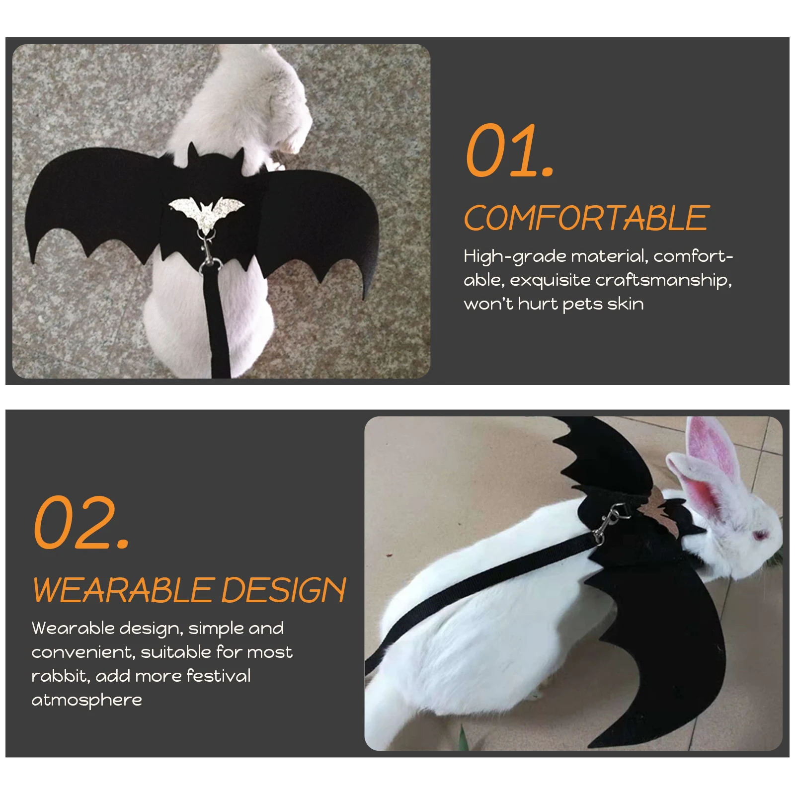 

1 set Bat Wings Pet Suit Halloween Bunny Clothes Wear-resistant Harness Decorative Costume Rabbit Wing Accessory Dog Jacket