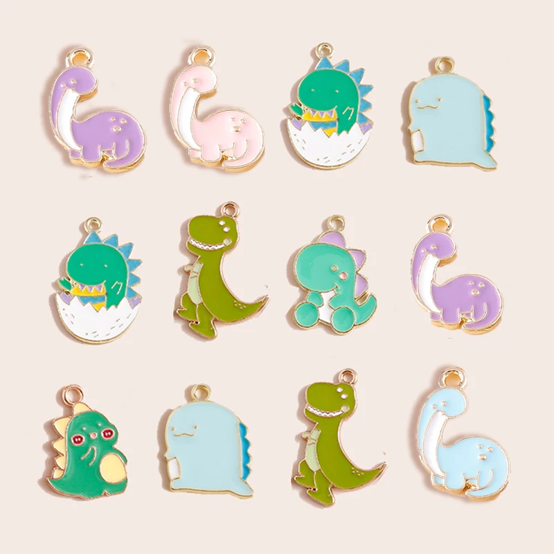 10pcs Cute Mix Enamel Dinosaur Charms DIY Jewelry Making Accessories Animal Charms Pendants for Necklace Earrings Keychains