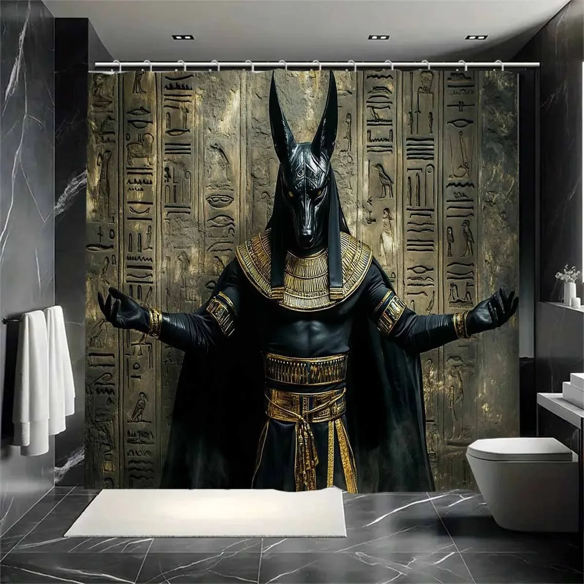 Ancient Egyptian God Anubis Waterproof Shower Curtain for Bathroom Decor, Unique Art Design, Vibrant Colors, Modern Fashion