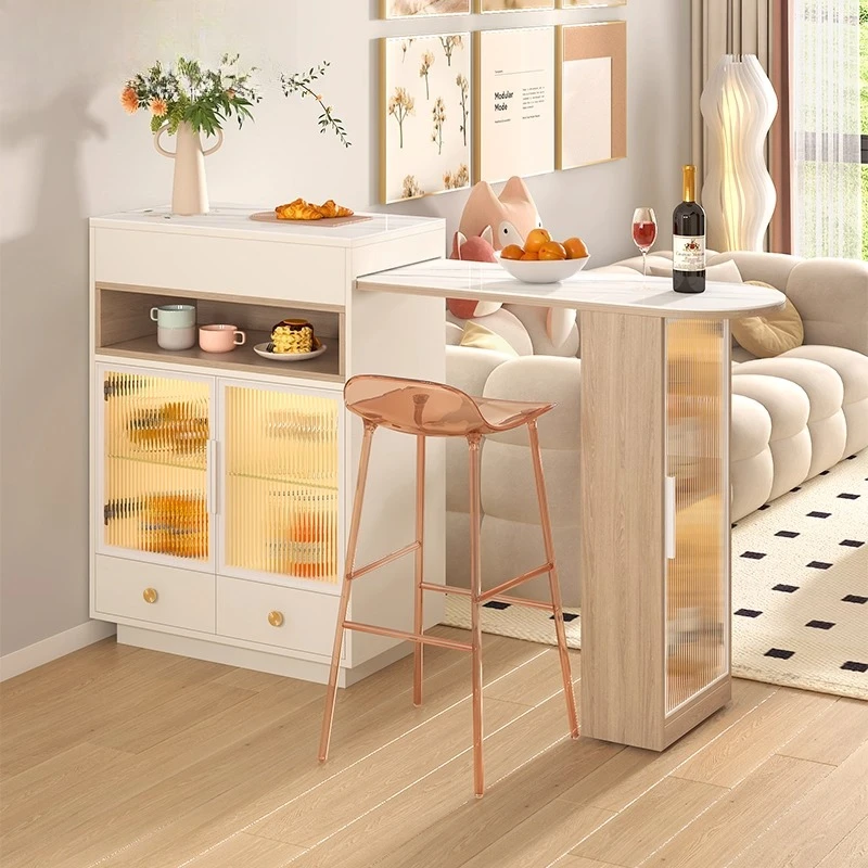 Cream wind rock slab telescopic bar counter partition cabinet, entrance cabinet integrated living room storage cabinet, locker,