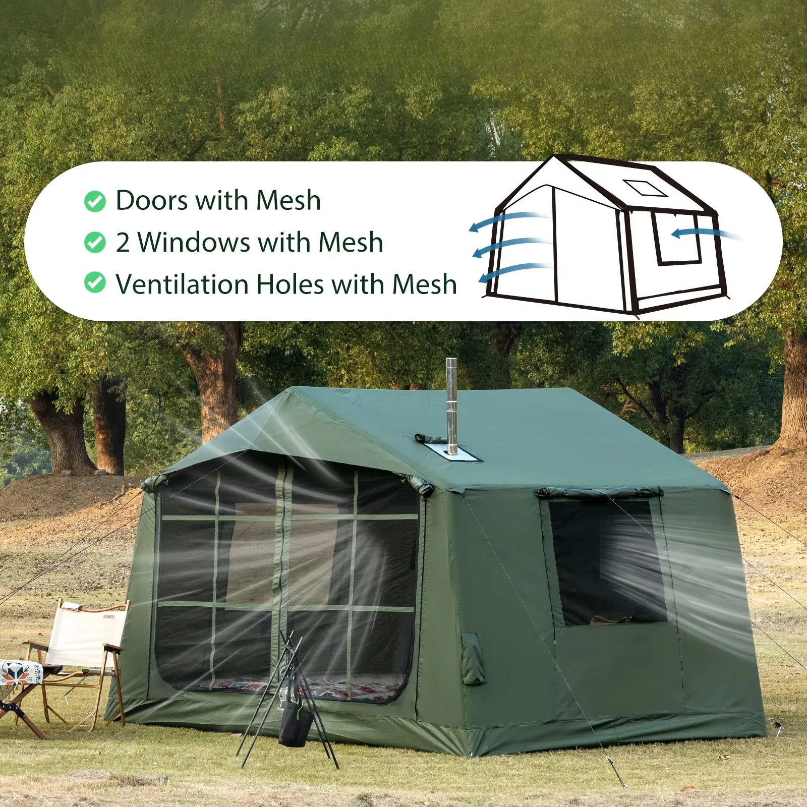 vb-7.8 SQM Outdoor Glamping Inflatable Air Tent Foldable Oxford or Canvas Waterproof Tent with Air Pumb for Family Camping&