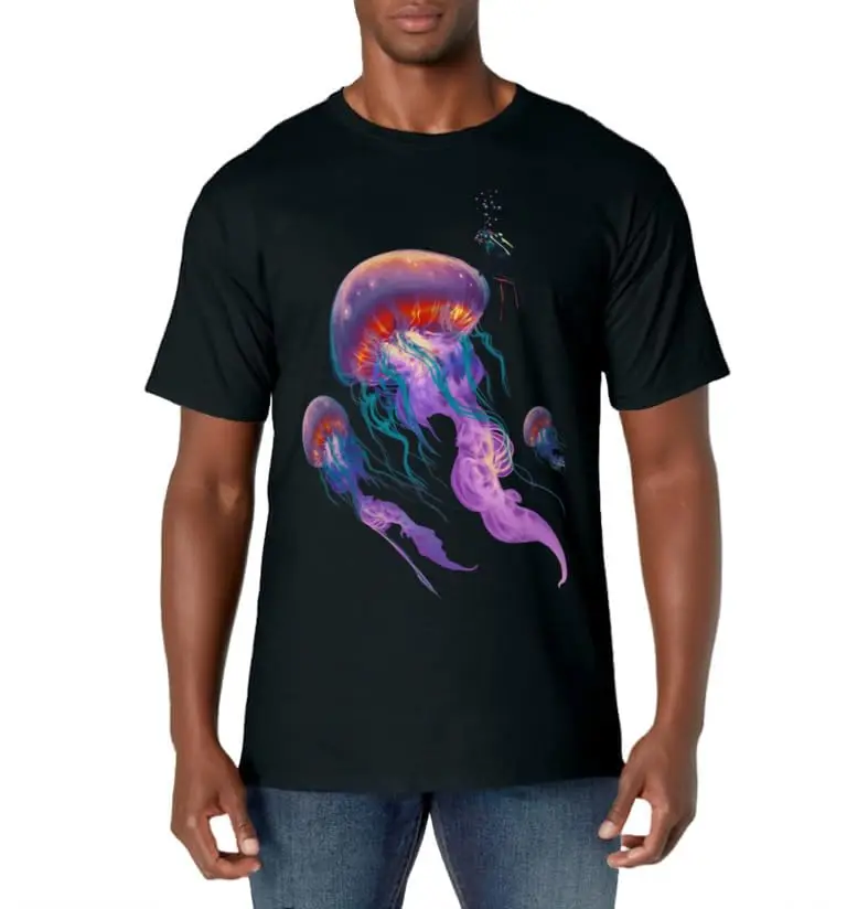 Jellyfish t-shirt beautiful jelly fish with scuba diver Classic Logo T Shirt and Stickers, Unisex Adult T Shirt Collection