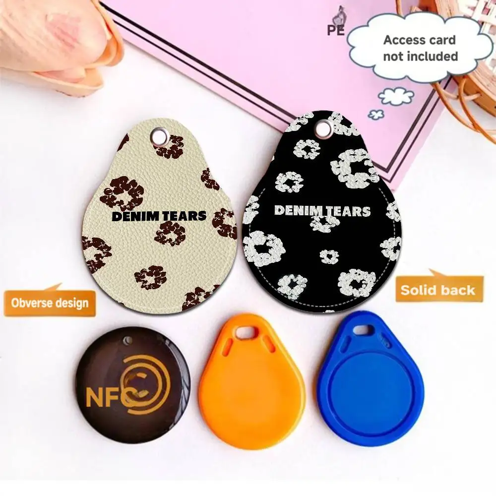 Luxury D-Denim T-Tears Leather Access Card Holder, Water Drop Keychain, Bus Card Elevator Induction Protective Cover