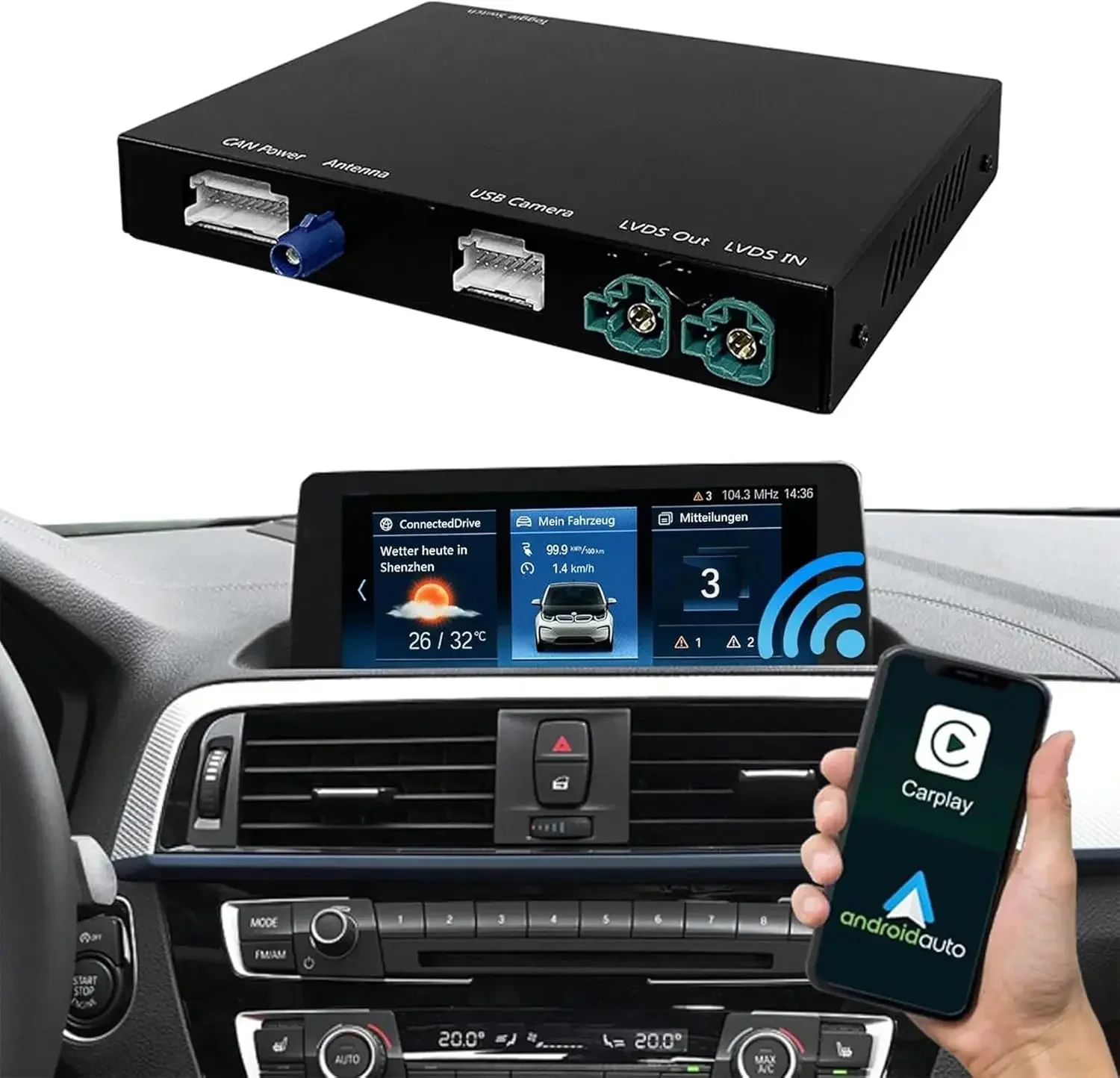 

Wireless Carplay Android Auto for BMW EVO System, for BMW 1/2/3/4/5/6/7/M3/M4/M5/X1/X2/X3/X4/X5/X6 2017-2020 Year