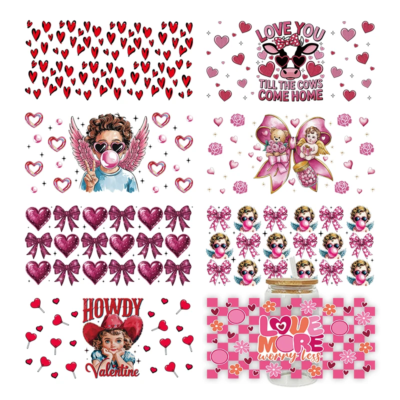 3D UV DTF Valentine's Day Printed Transfers Stickers 16oz Cup Wraps For DIY Glass Ceramic Metal Leather Etc. D28165