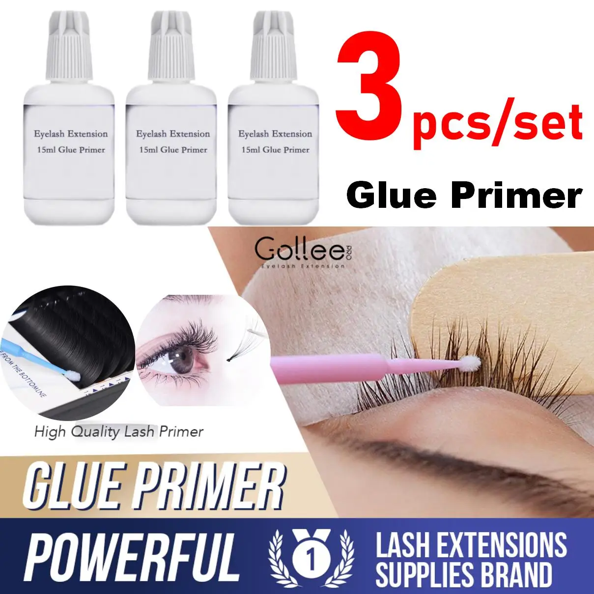 

Gollee 3pcs Professional Primer Eyelash Extensions Glue 15ml Original False Lash Glue Suppliers Wholesale Makeup Tools