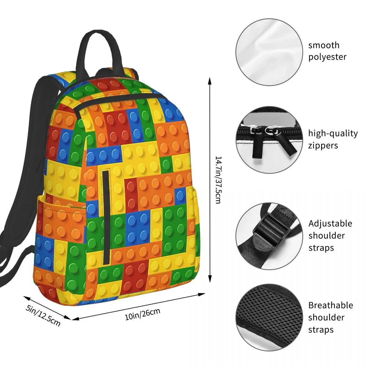 Building Blocks Construction Brick Backpack Student BookBag Kids School Bag Laptop Shoulder Bags Men Women view 3