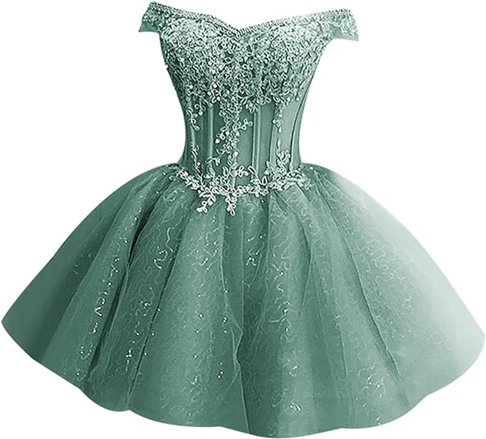 Short Lace Applique Homecoming Dresses For Teens Mini Tulle Cocktail Dresses Off Shoulder Princess Ball Gowns A Line Party Dress