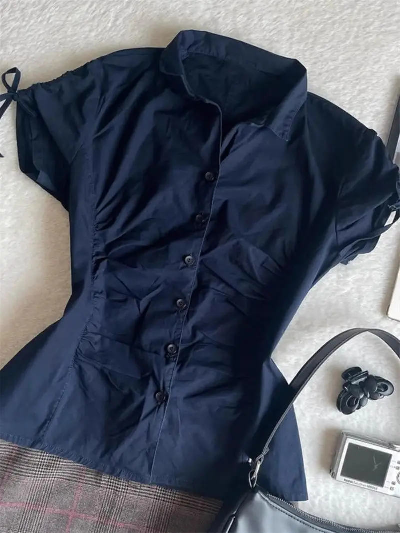 Camiseta vintage fina y2k roupas goth manga curta punk polo estética harajuku 2000s botão arco quente menina grunge emo camisetas verão