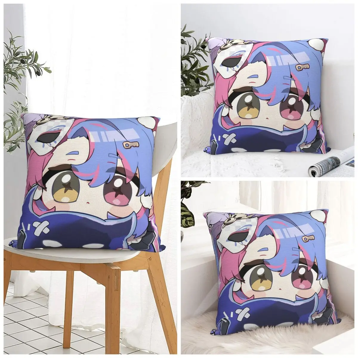 Pillow Case Cute Q Version Wuthering Waves Rinascita Phoebe Zani Square Pillow Cover Kawaii Cushion Cover Car Home Decorative