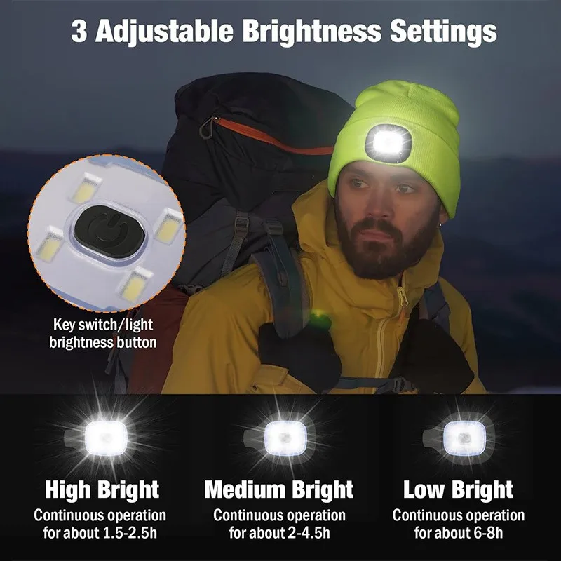 Winter Männer Beanie Hut mit LED Licht Wiederaufladbare Gestrickte Hut für Frau Kappe Nacht Laufen Angeln Reiten Sport Teenager Beanies – Detail 2