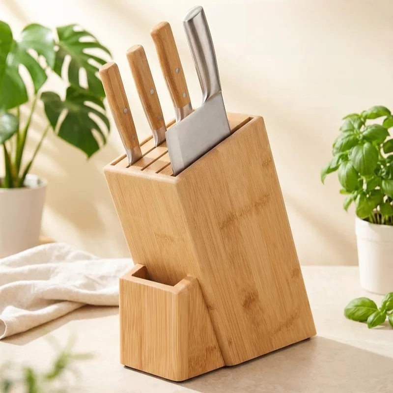 Bamboo Knife Holder Solid Wood Knife Block Kitchen Storage Rack for Kitchen Knives Household Organizer Supplies