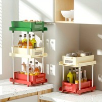 2/3tiers Pull-out Storage Shelves Desktop Storage Shelves Countertop Spice Sorting Racks Household Multi-functional Shelves
