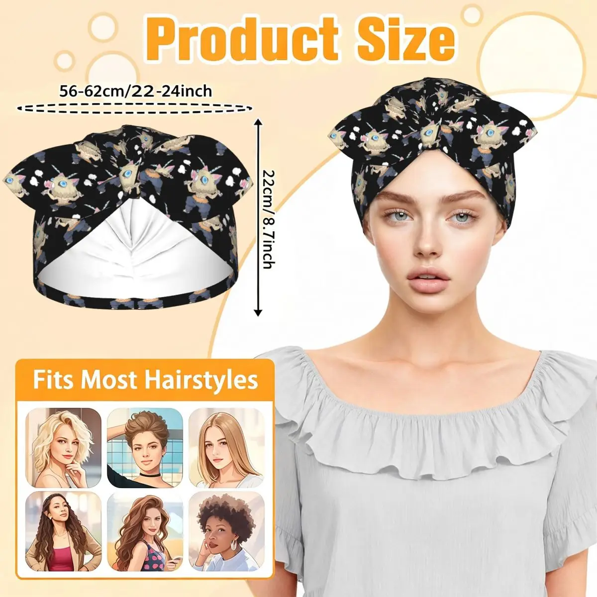 Slayer Demon Anime Teams Sleep Bonnet Double Layer with Adjustable Bow, Reversible Hair Cap for Curly Braids Hair