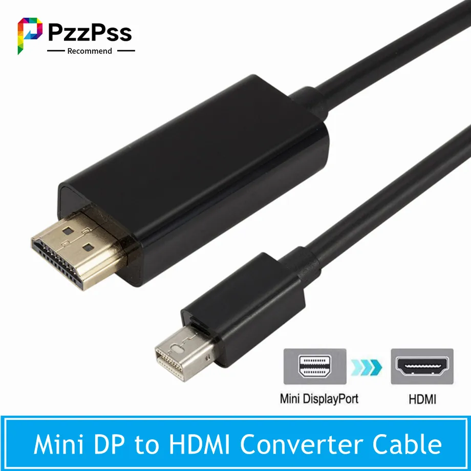 PzzPss Mini Display Port DisplayPort na HDMI kompatybilny kabel konwertera 1.8M męski na męski Mini DP 2 HDMI dla projektu Macbook