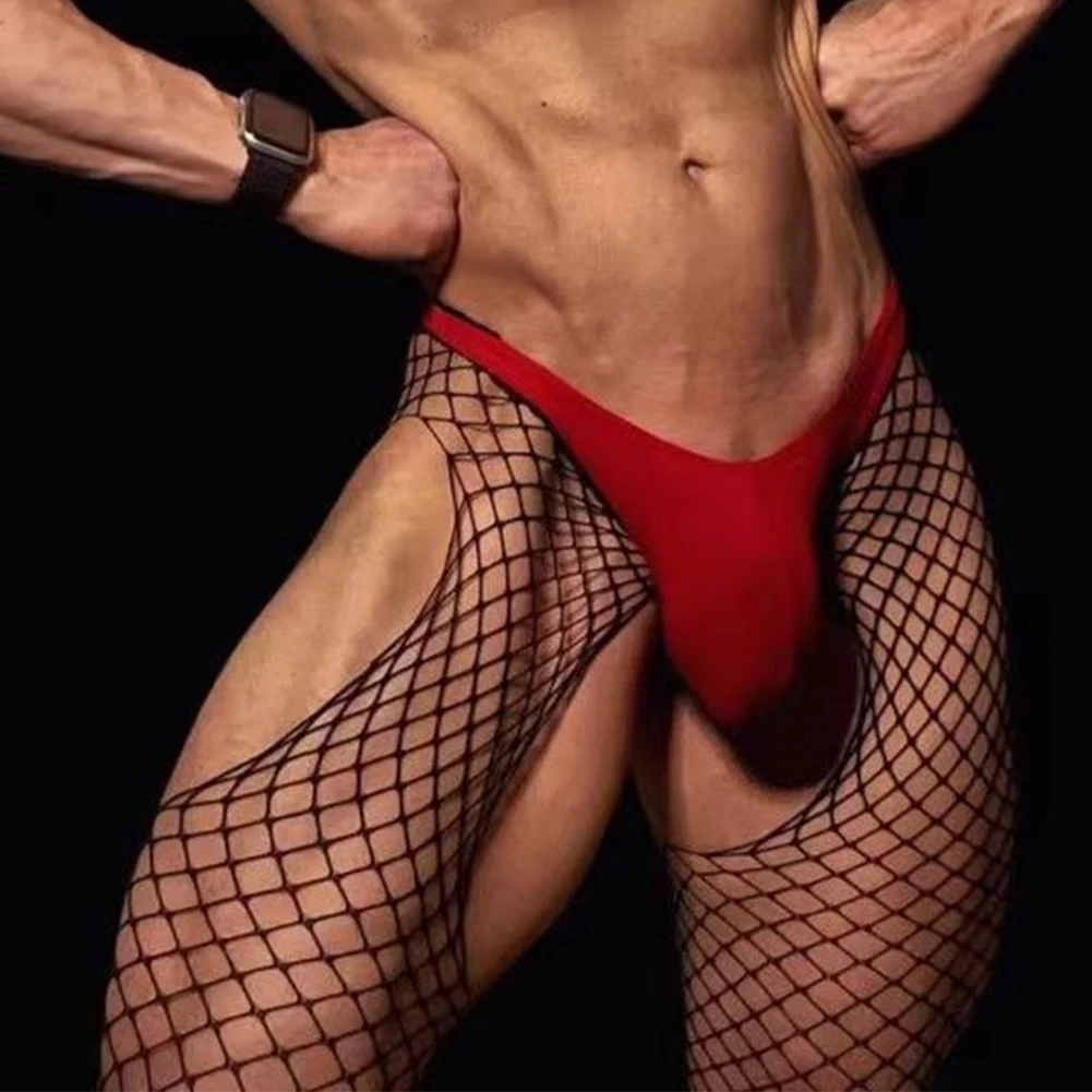 Novos homens sissy malha fishnet oco para fora virilha aberta meia-calça corpo meias lingerie roupa interior tentação erótica masculina meia