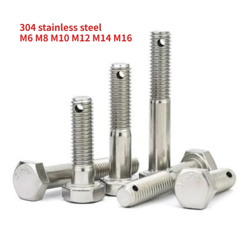1/2/5/10pcs 304 Stainless Steel GB31.1 Half Tooth Tail with Hole Screw 931 with Hole Safety Hole Bolt M6 M8 M10 M12 M14 M16