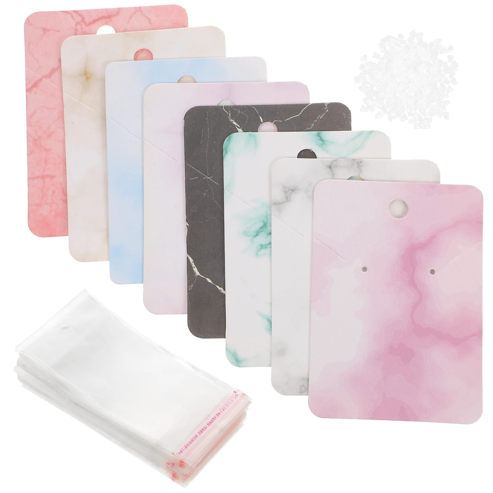 

Colorful Jewelry Display Cards 2 Holes Slots Earring Holder Marble Pattern Necklace Packaging Storage Bags for Display