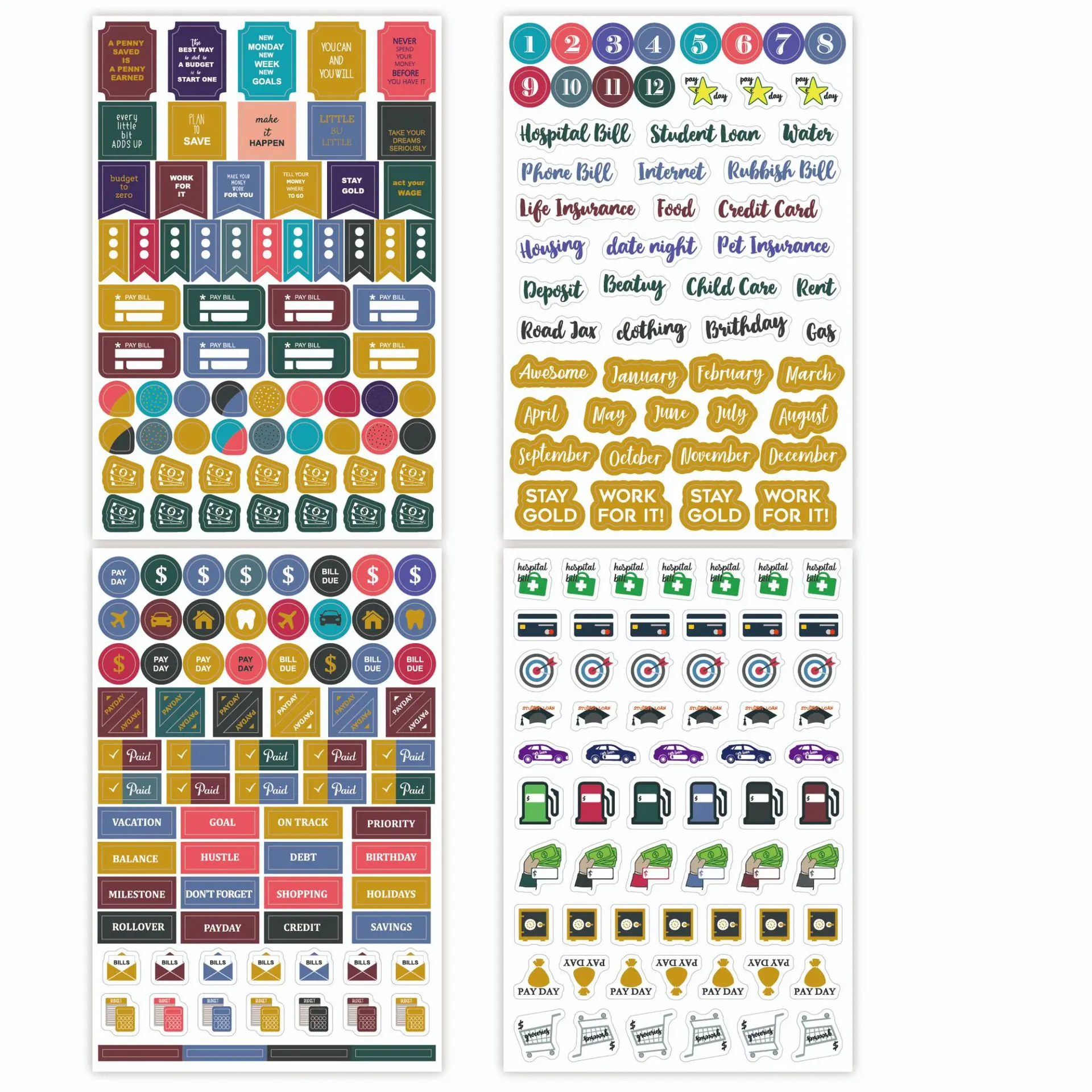 4 vellen/set budgetstickers Plannerstickers, dagelijkse, wekelijkse en maandelijkse planners Scrapbook-labels Briefpapier