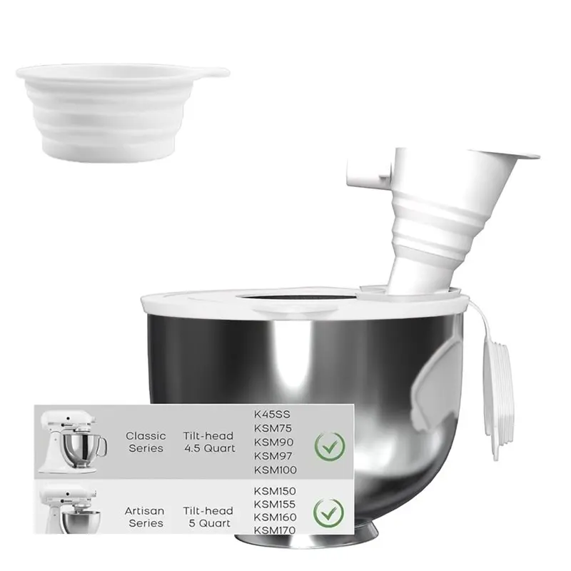 AB43-For Kitchenaid 4.5-5Qt Mixer Accessories With Foldable Measuring Cup 3 In 1 Stand Mixer Splash Guard Flour Funnel