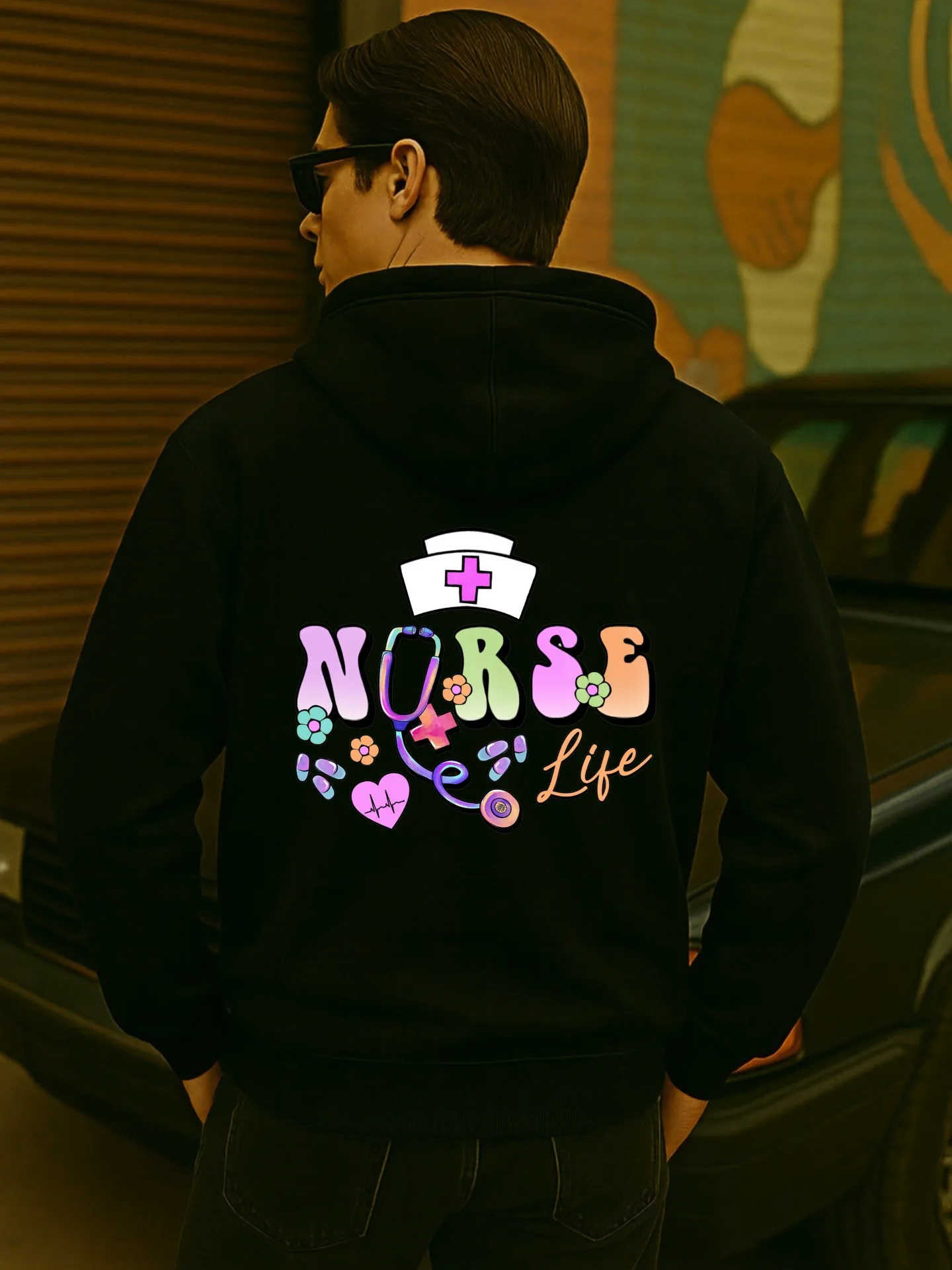 هوديي جرافيك للرجال، حرف - بلوفر بغطاء للرأس مطبوع، نمط ملابس الشارع، قماش ناعم، للشباب، للارتداء اليومي #2