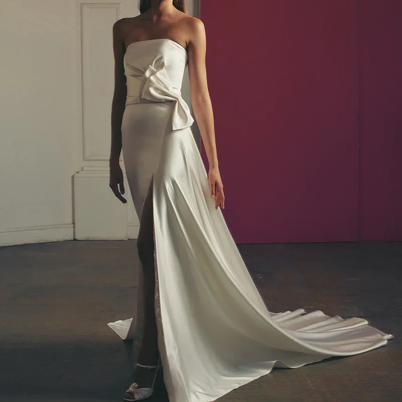 

Classic Strapless Bow Sleeveless Mermaid Bride Wedding Dresses Bridal Gowns Customized