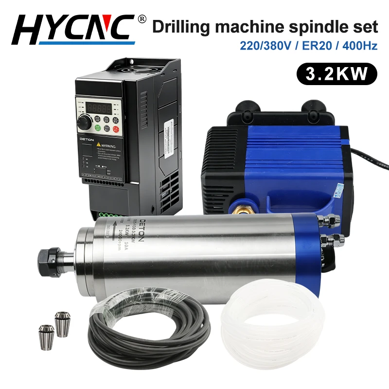 DETON round water-cooled spindle set 2.2KW 400Hz 220/380V spindle inverter 4 bearing CNC machine tool accessories