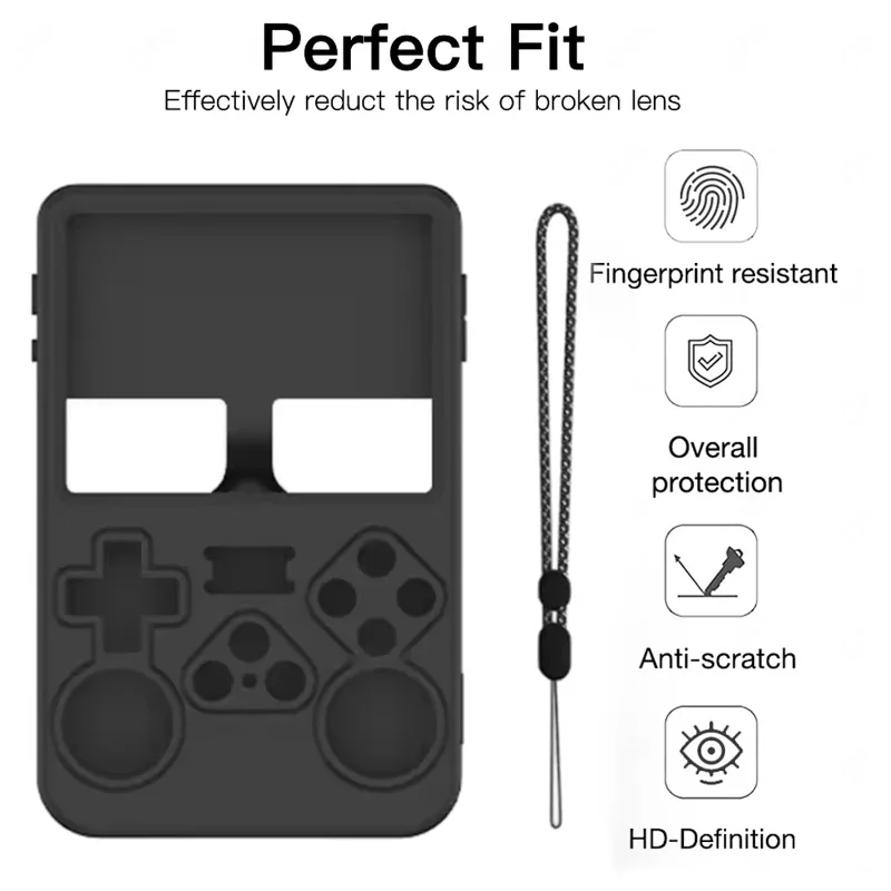 For R36S Silicone Protective Case with Lanyard & Tempered Glass Film for R36S Game Console Shockproof Cover & Screen Protector