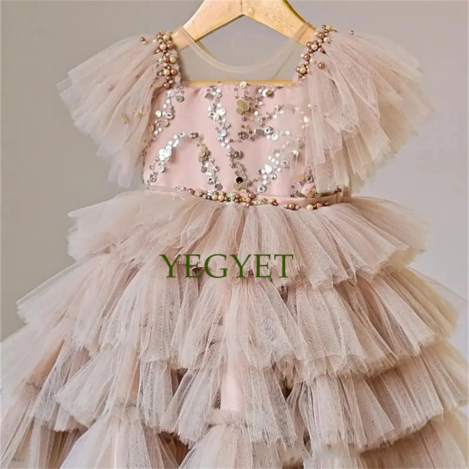 

Layers Baby Girl Dresses Puffy Little Girl Dress Beading Princess Dress Flower Girl Dresses Bow First Communion Bow Pearl Beaded