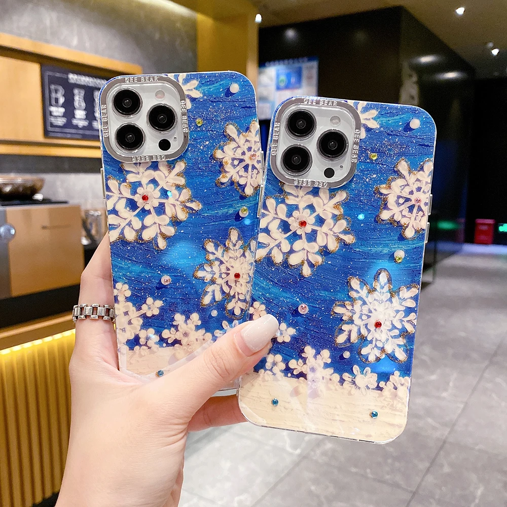 For iphone 12 Fashion snowflakes Pattern phone case For iPhone 15 pro Max 15 14 Plus 11 12 13 Pro Max back cover