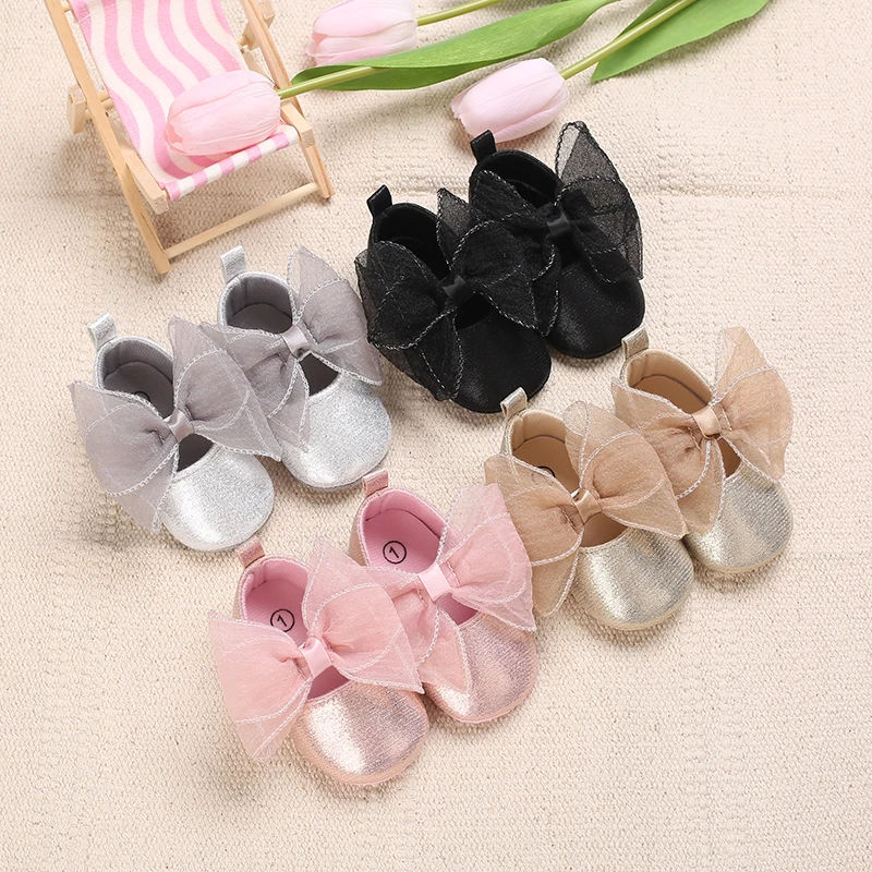 

Solid Color Mary Jane Infant Footwear with Bow & Heart Designs - Non-Slip Walking Footwear in Black, Pink, Golden for Spring/Fal