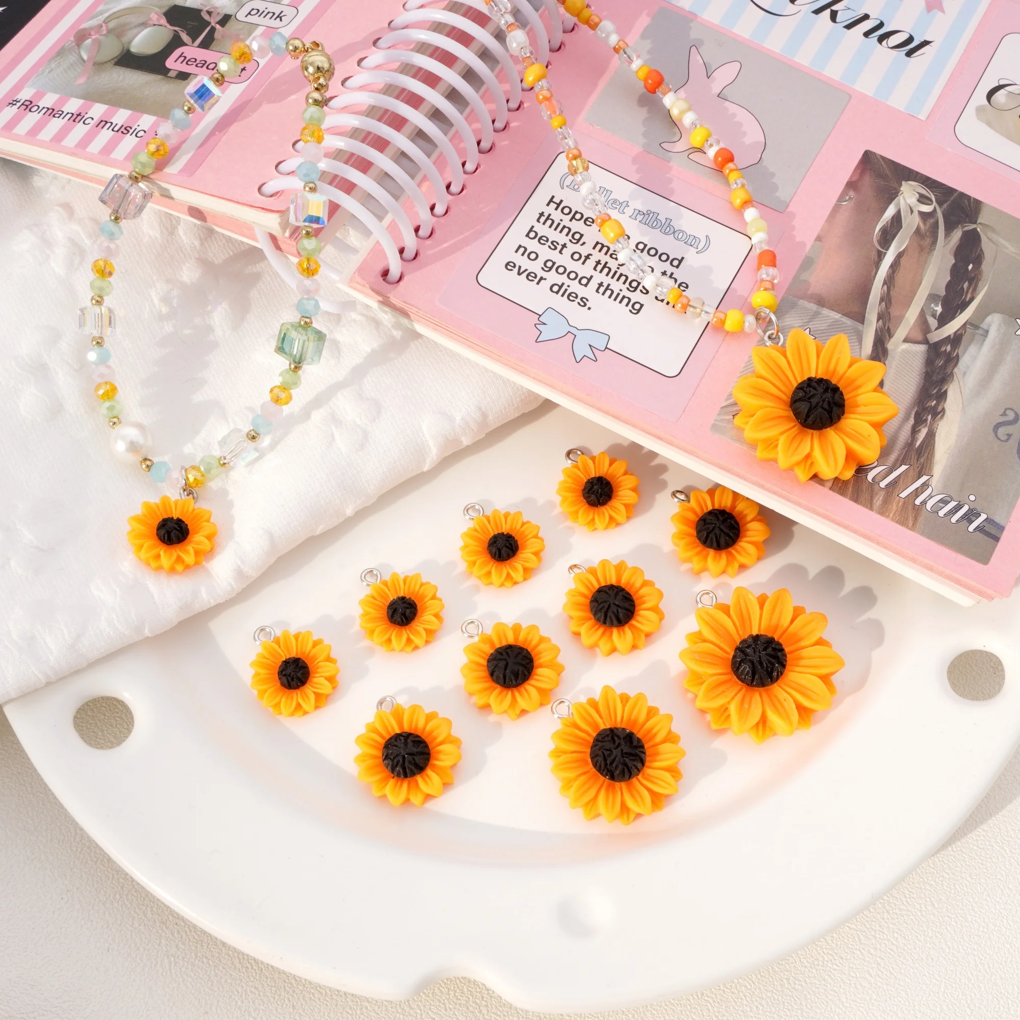 

5Pcs Orange Sunflower Resin Charms 2mm Hole Pendants DIY Jewelry Making Findings Summer Style for Necklace Bracelet Earring